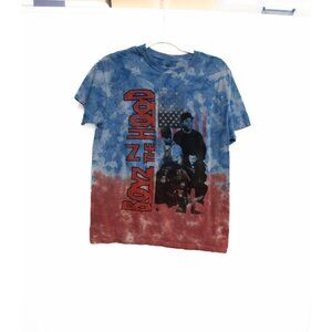 Boys N the Hood Mens Blue Red Tie Dye Cotton Graphic Pullover Short Sleeve S/M
